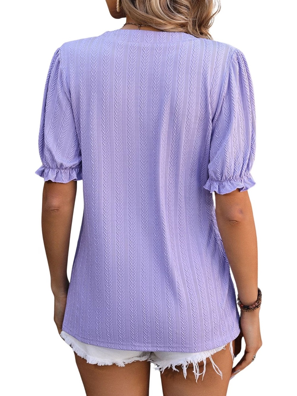 Versona Lavender Textured Puff-Sleeve Top